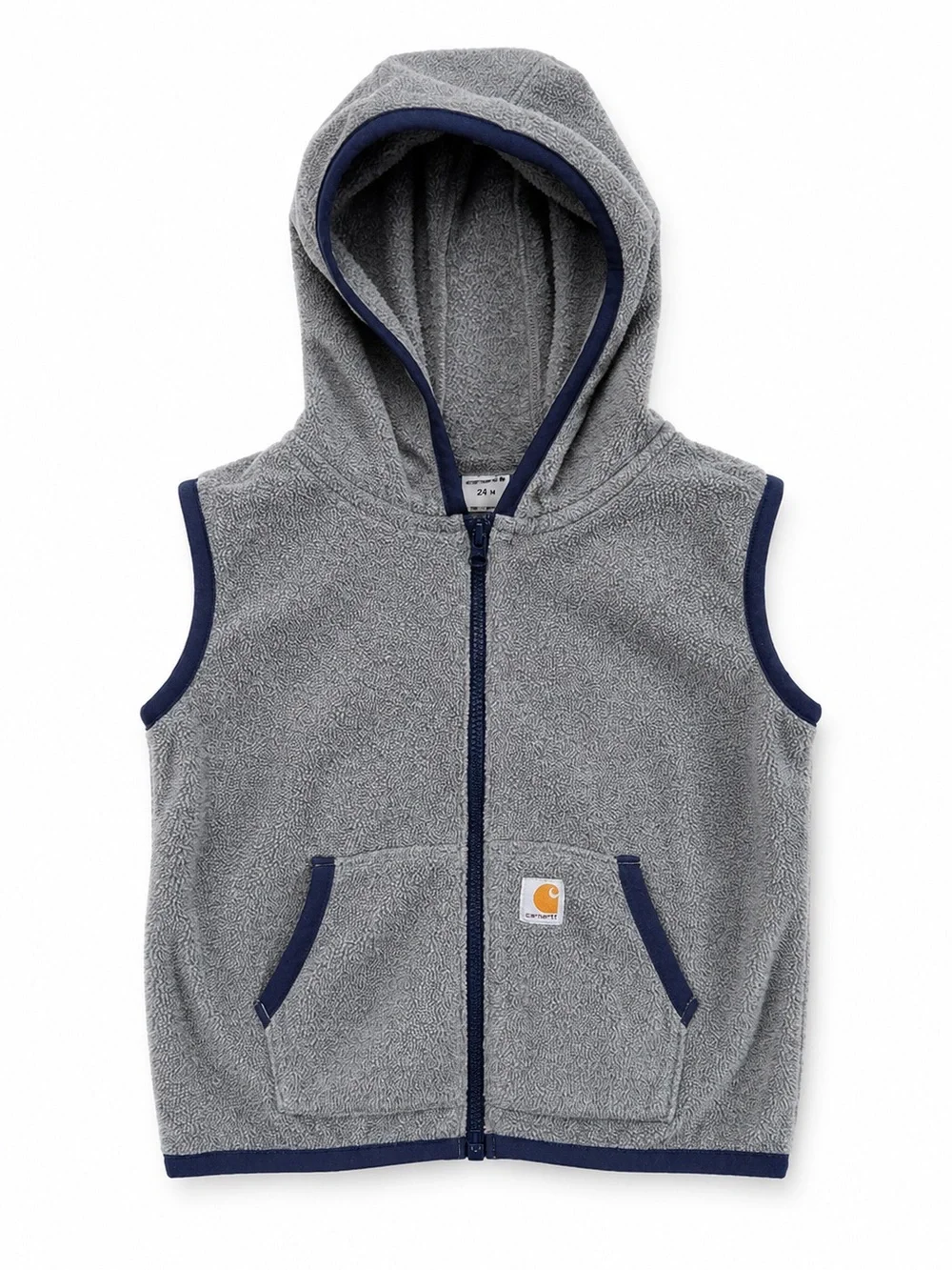 Carhartt Toddler Hooded Fleece Vest Gray Full Zip Logo Pocket 24M